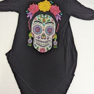 !AY Guey! Black Top With Colorful Embellished Candy Skull Design Medium